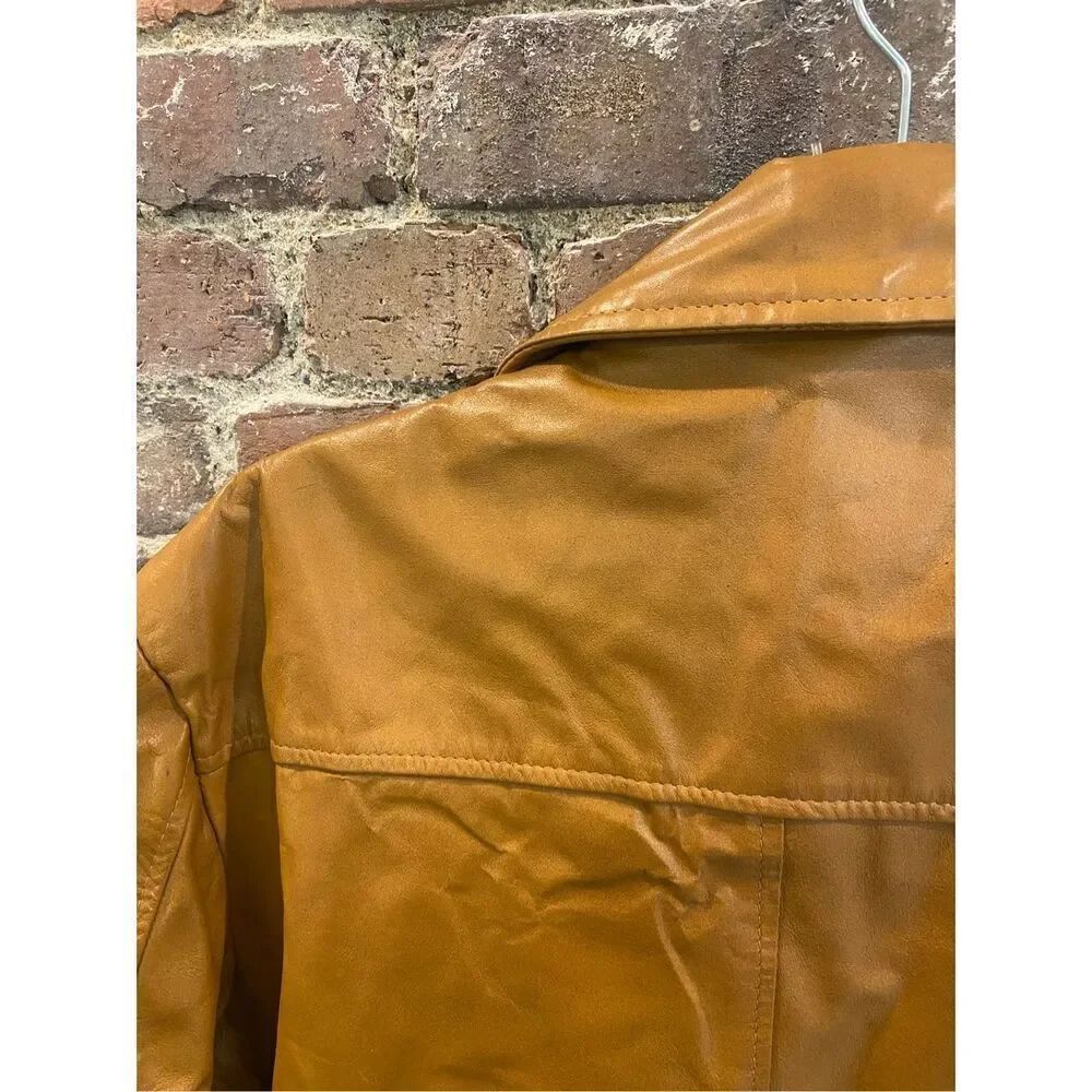Genuine Leather Vintage 1970s Faux Fur Removable Liner Carmel Jacket • SIZE 40 - Picture 13 of 16